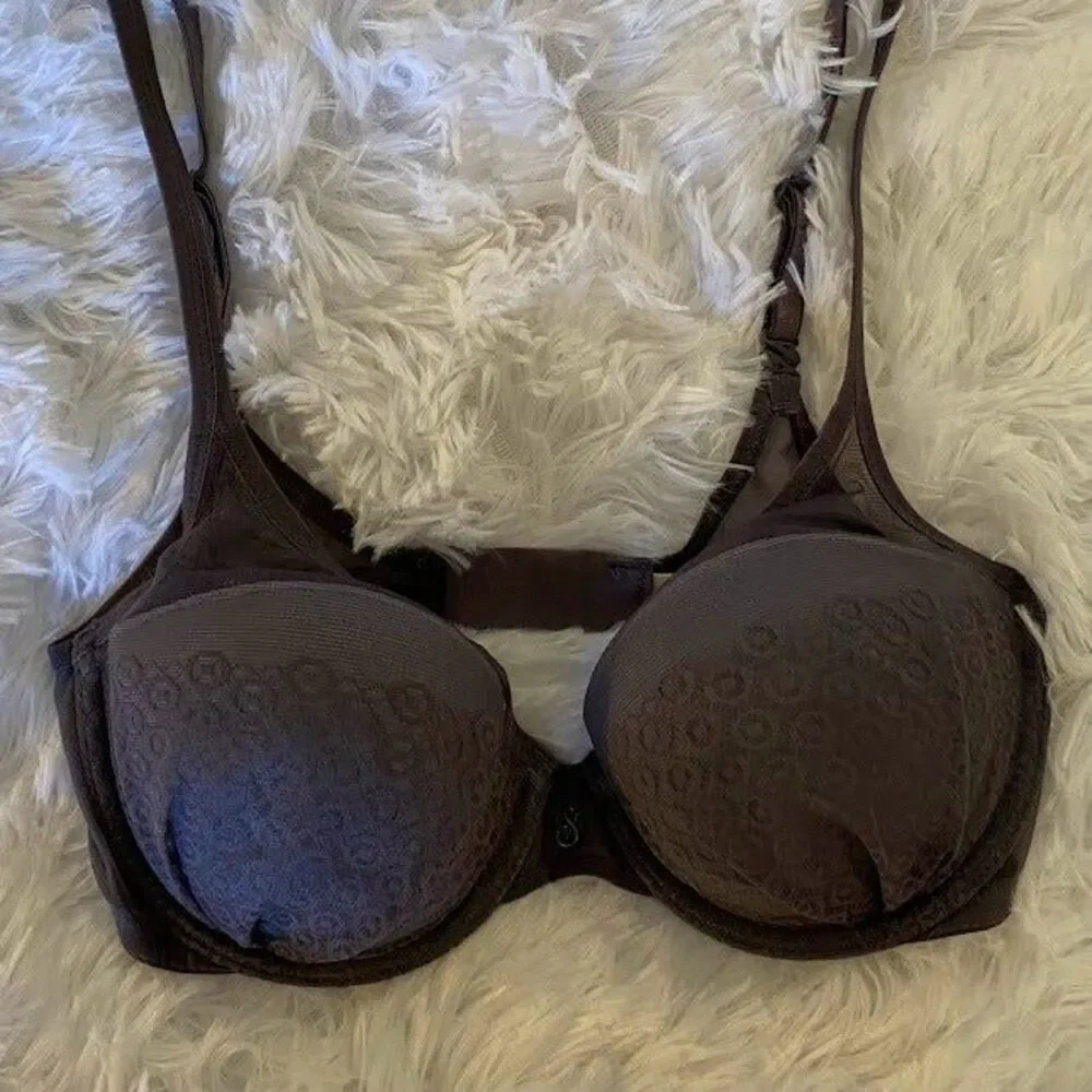 Victoria’s Secret Bra Size 32C‎ Grey Fabulous Sheer Lined Demi Buste Double